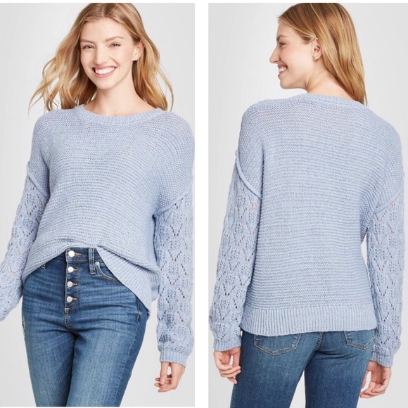 NWT Knox Rose Blue Pointelle Sleeve Detail Sweater